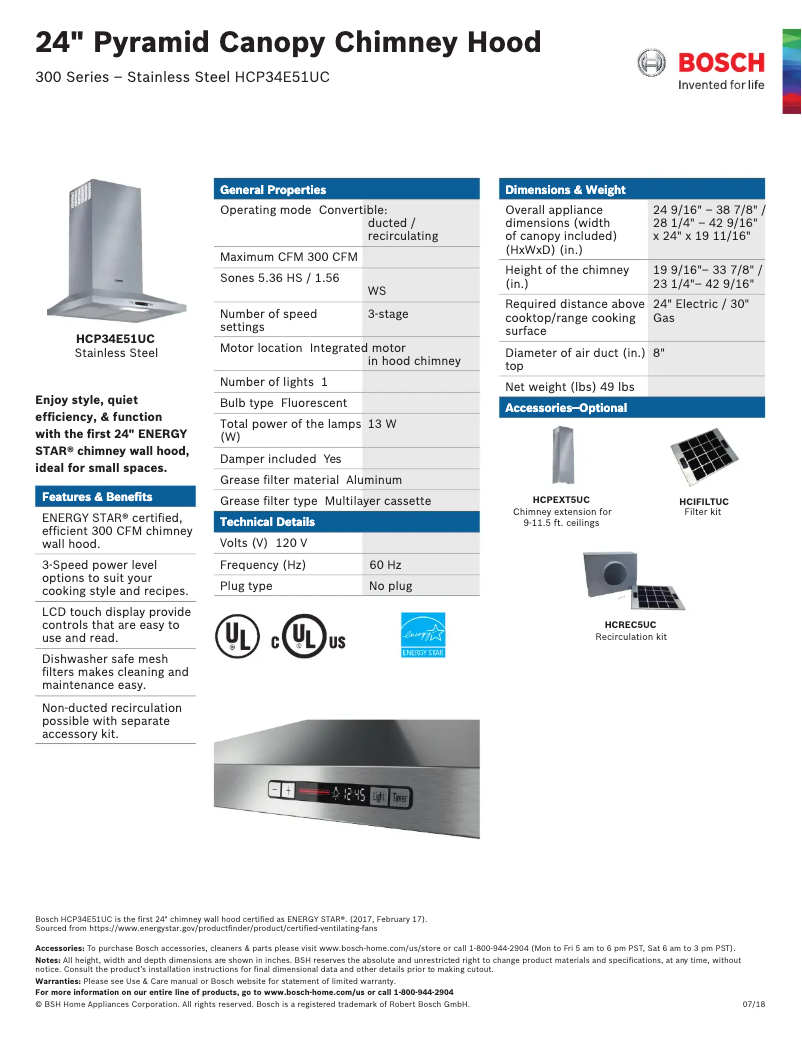 Página 1 del manual Ficha técnica Bosch HCP34E51UC