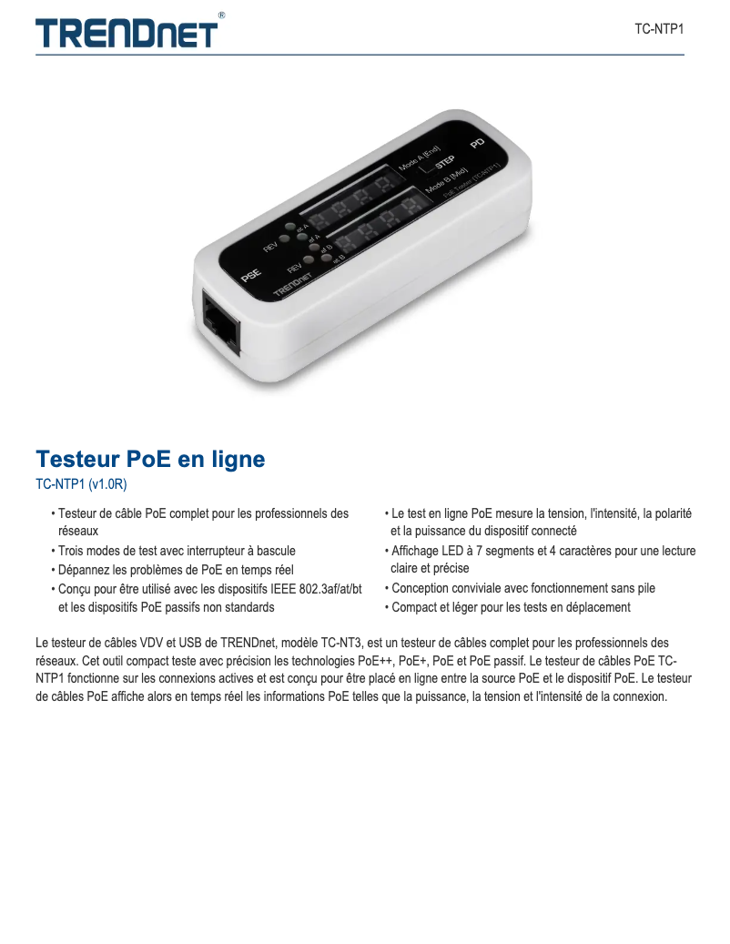 Page n°1 - Fiche technique TRENDnet TC-NTP1