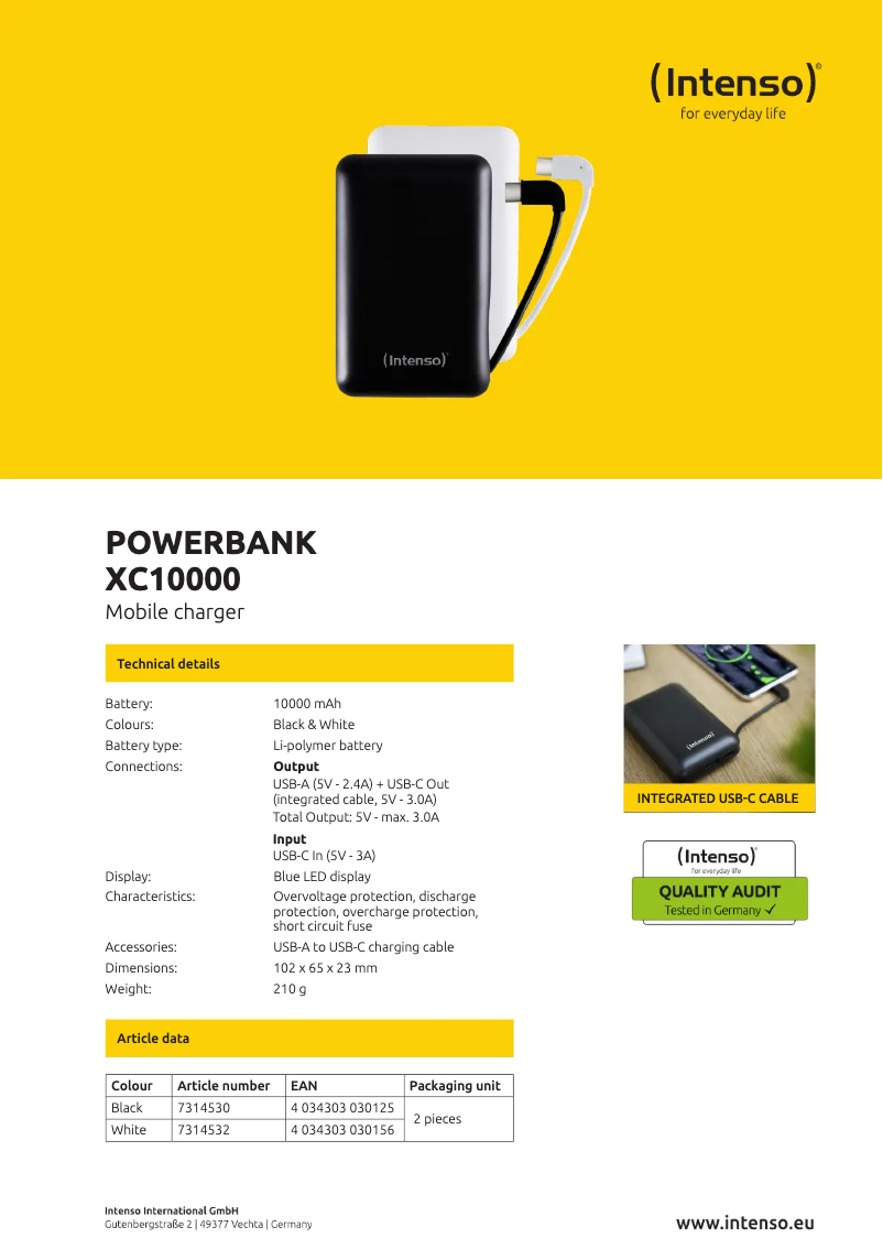 Page 1 de la notice Fiche technique Intenso XC10000