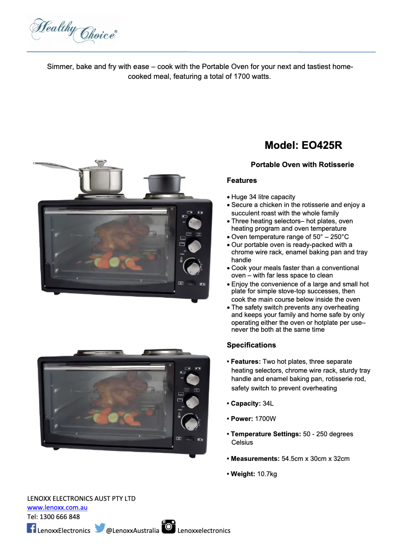 Page n°1 - Fiche technique Healthy Choice EO425R