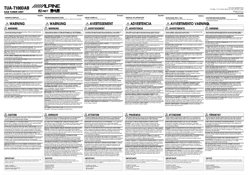 Page 1 de la notice Manuel utilisateur Alpine TUA-T100DAB