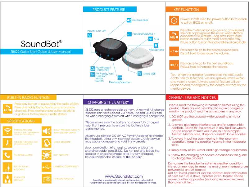 Page n°1 - Manuel utilisateur SoundBot SB522