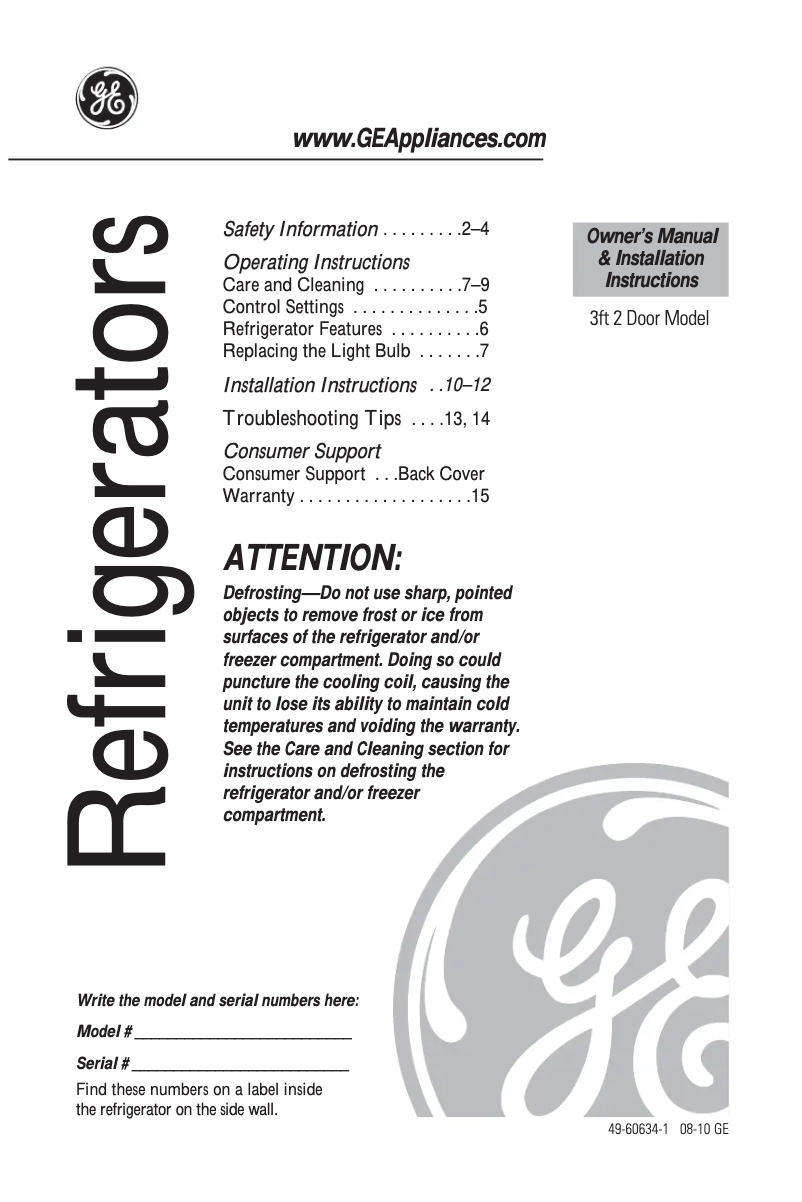 Page 1 de la notice Manuel d'utilisation et d'entretien GE WMR03GABBB