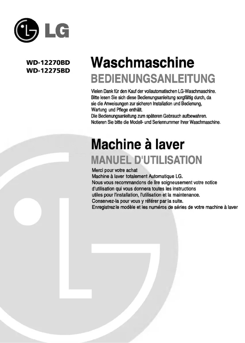 Page n°1 - Manuel utilisateur LG WD-12270BD