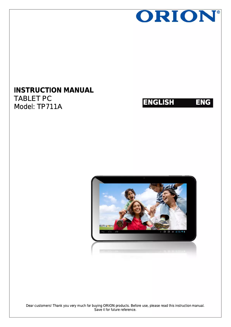 Page 1 de la notice Manuel utilisateur Orion TP711A