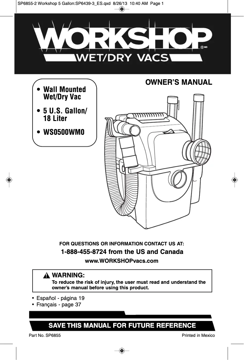 Page n°1 - Manuel utilisateur Workshop WS0500WM