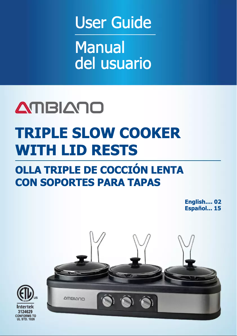 Image de la première page du manuel de l'appareil Triple Slow Cooker with Lid Rests ATSC25SS