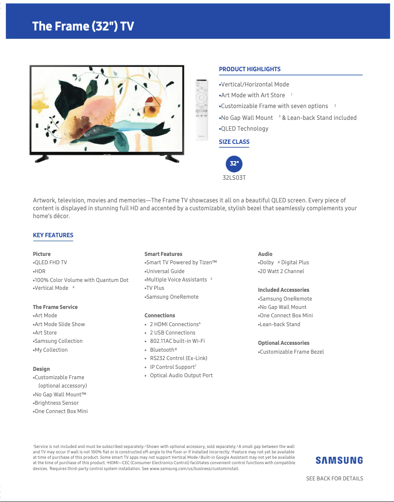 Image de la première page du manuel de l'appareil The Frame QN32LS03T