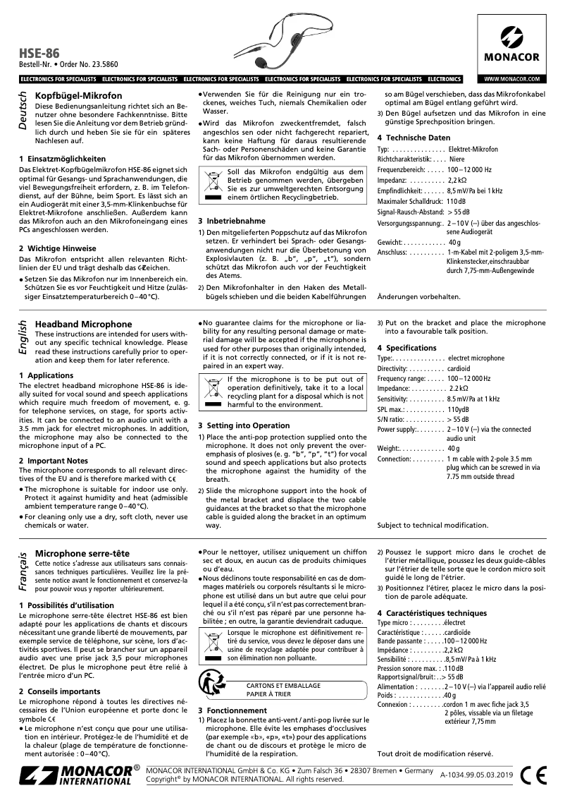 Image de la première page du manuel de l'appareil HSE-86