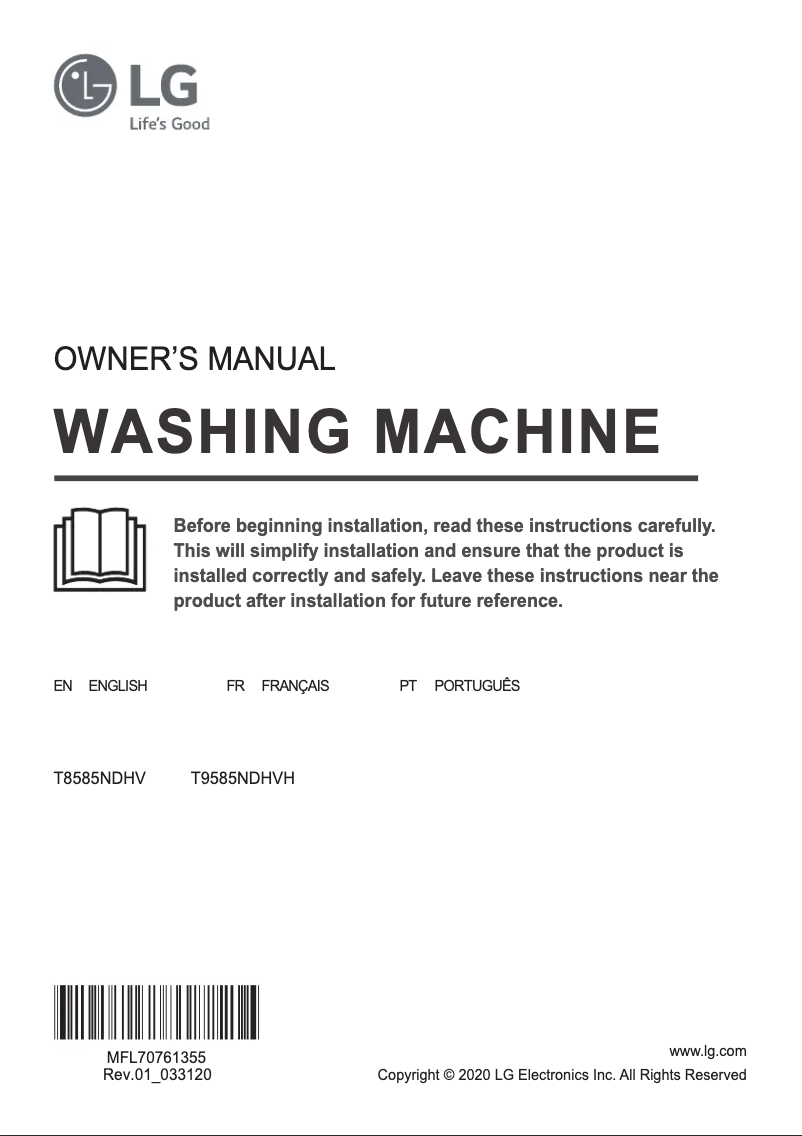Page 1 de la notice Manuel utilisateur LG T9585NDHVH