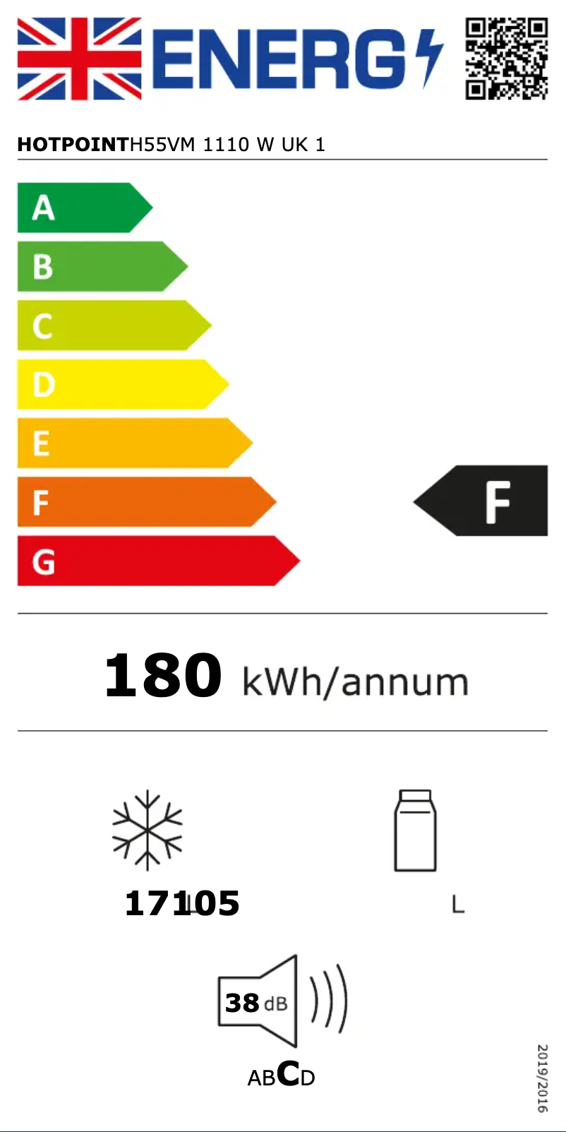 Page 1 de la notice Label énergétique Hotpoint H55VM 1110 W UK 1
