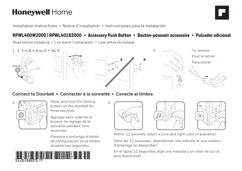 Page 1 de la notice Guide d'installation Honeywell RPWL401B2000
