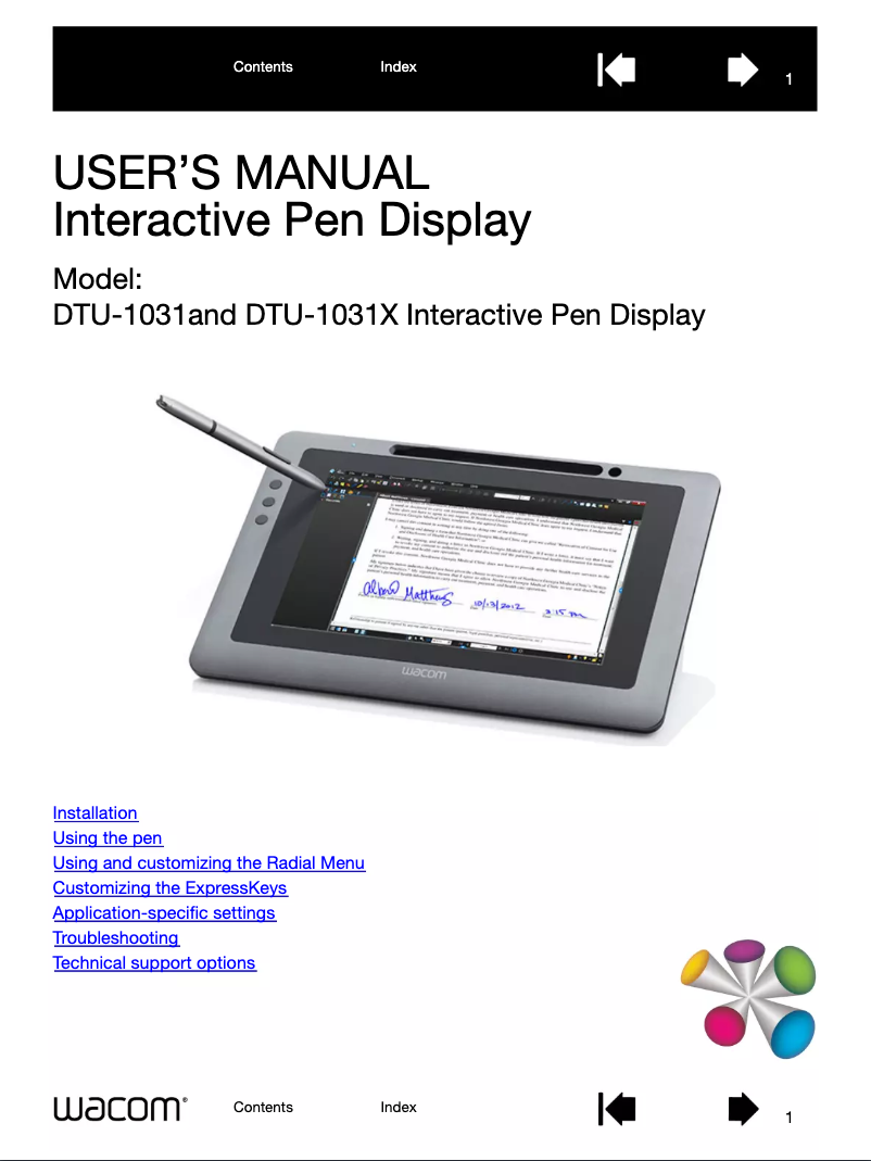 Page 1 de la notice Manuel utilisateur Wacom DTU-1031X
