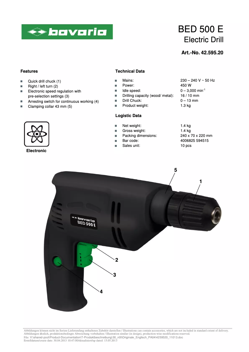 Page 1 de la notice Manuel utilisateur Bavaria BED 500 E