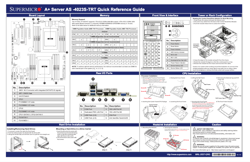 Page 1 de la notice Guide de démarrage rapide Supermicro A+ Server 4023S-TRT