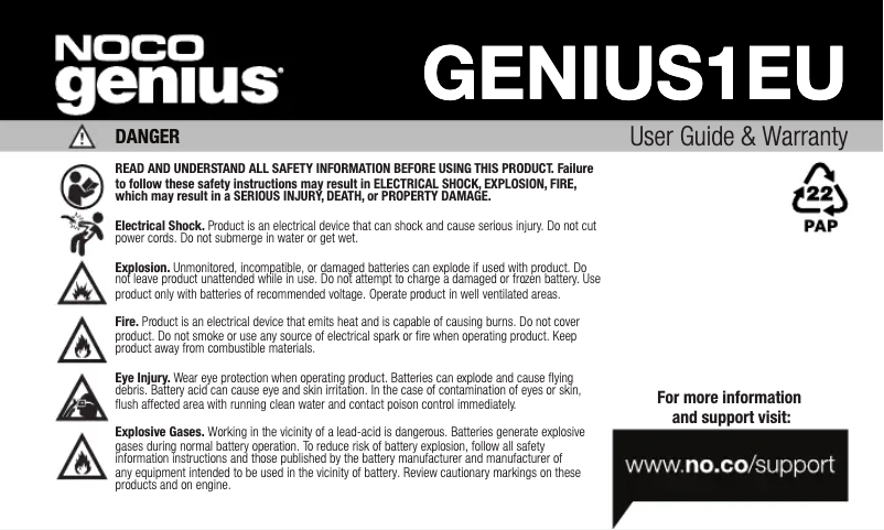 Page n°1 - Manuel utilisateur NOCO Genius 1
