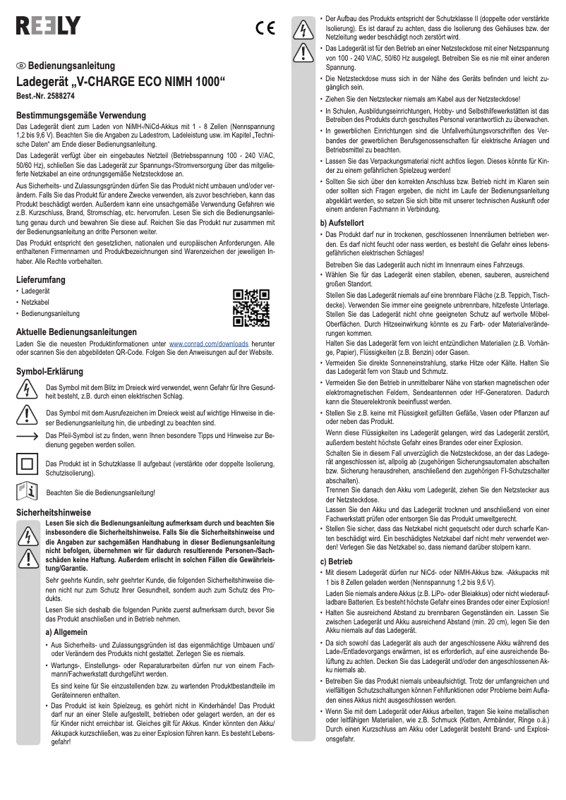 Image de la première page du manuel de l'appareil V-CHARGE ECO NIMH 1000