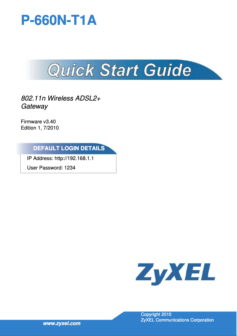 Page n°1 - Manuel utilisateur ZyXEL P-660N-T1A