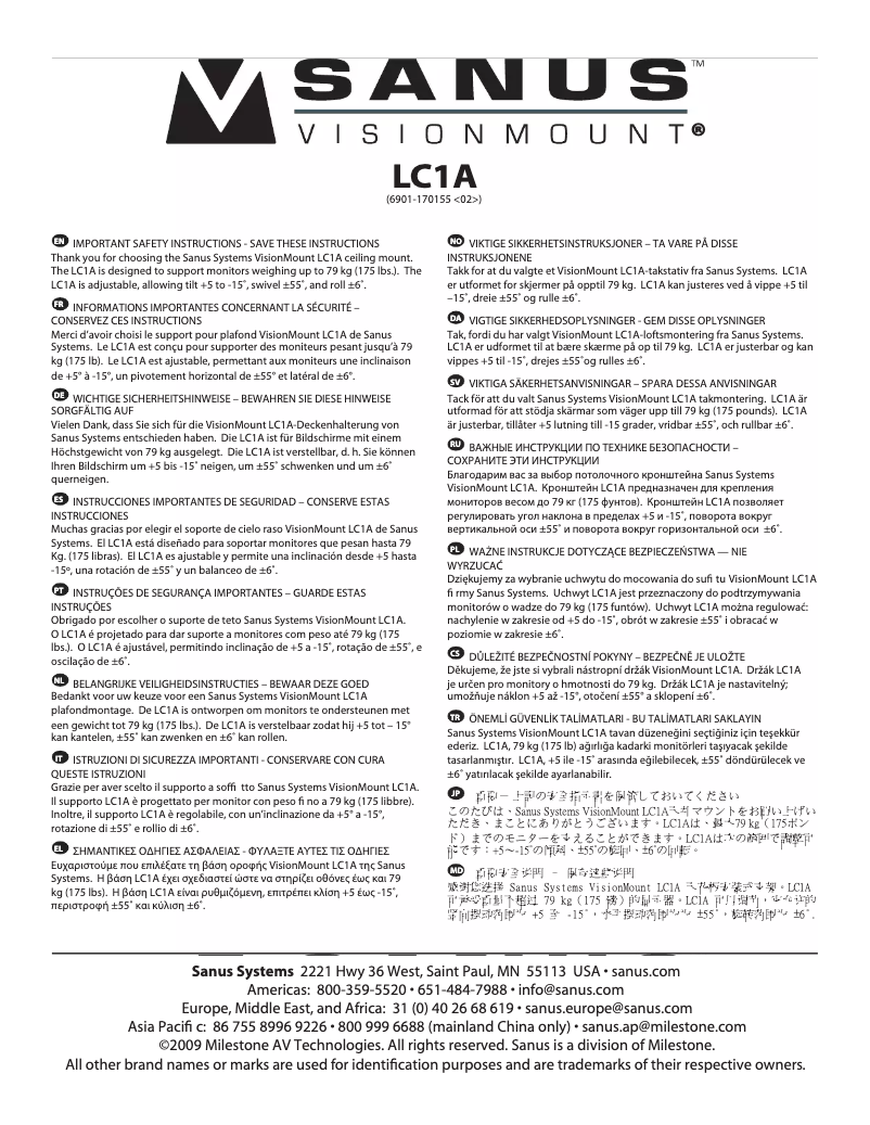 Page n°1 - Manuel utilisateur Sanus VisionMount LC1A