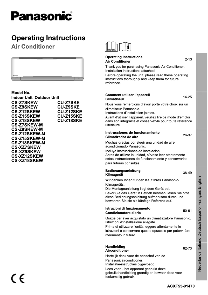 Page 1 de la notice Manuel utilisateur Panasonic CS-Z7SKEW-M