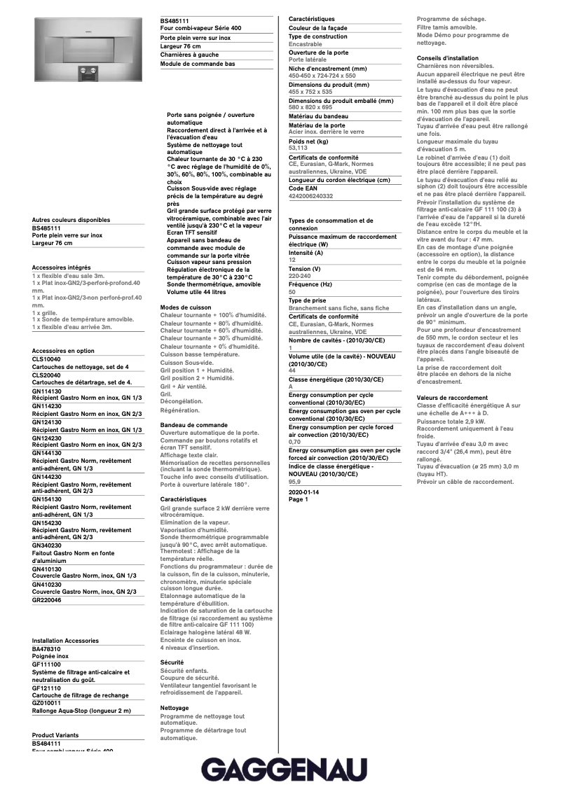 Image de la première page du manuel de l'appareil BS485111