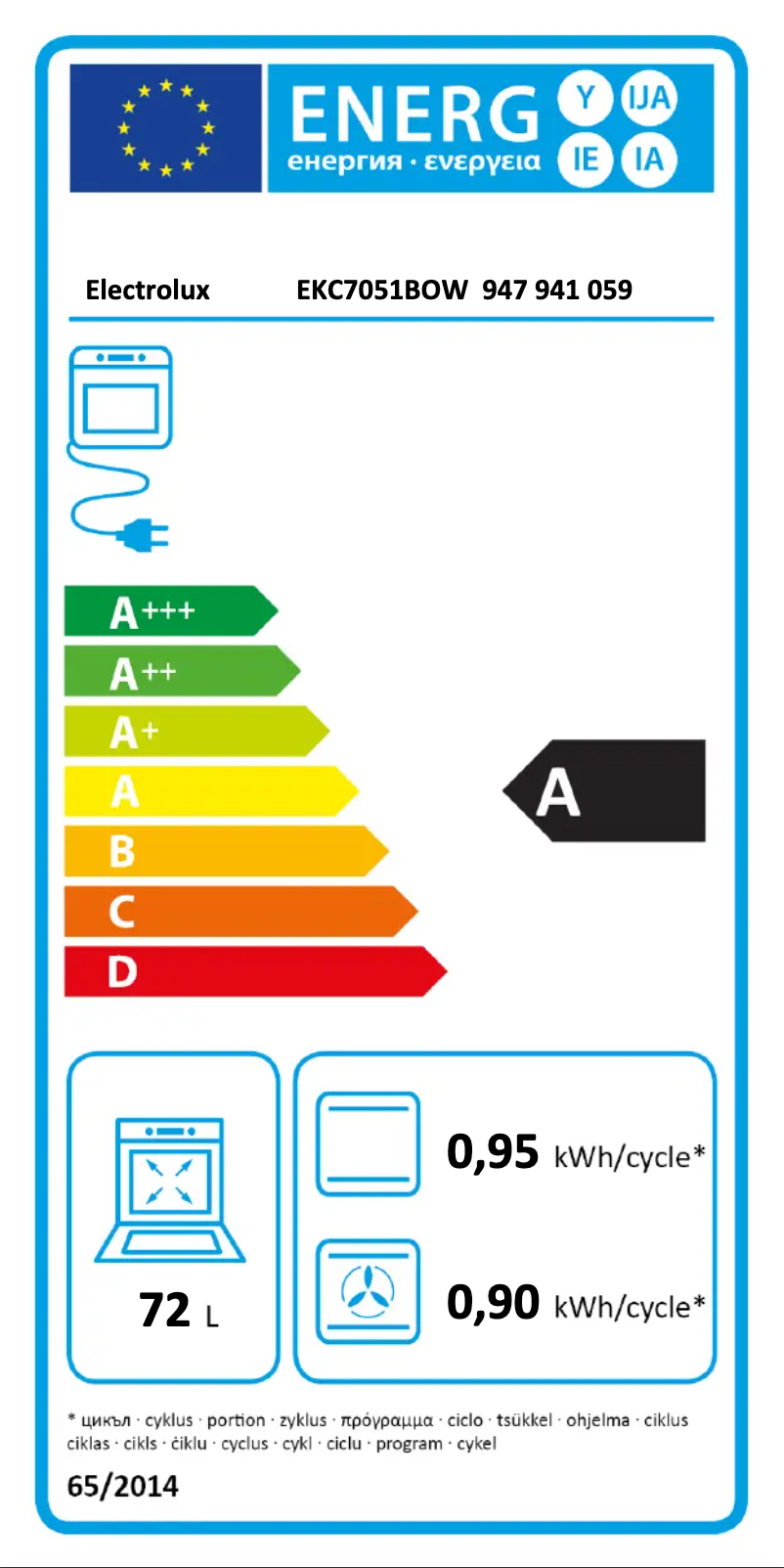 Page n°1 - Label énergétique Electrolux EKC7051BOW