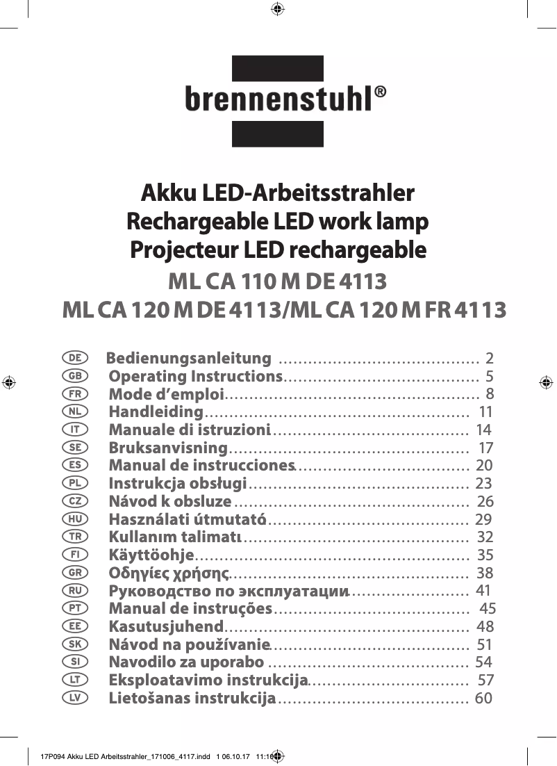 Imagen de la primera página del manual del dispositivo ML CA 110 M DE 4113