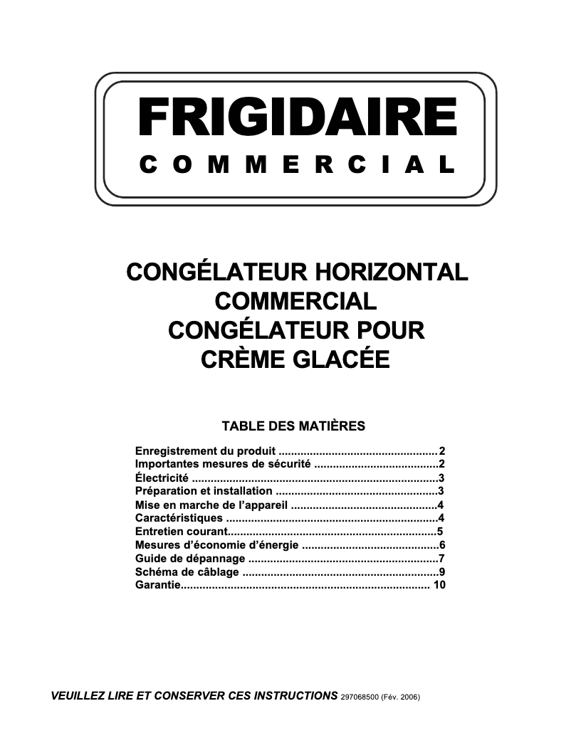 Page 1 de la notice Manuel utilisateur Frigidaire FCCS201FW