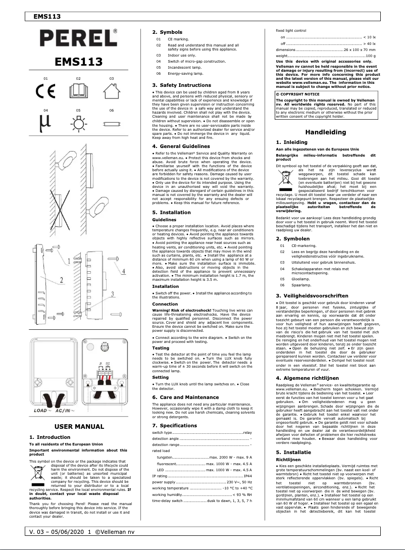 Page n°1 - Manuel utilisateur Perel EMS113