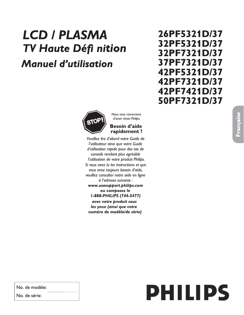 Page 1 de la notice Manuel utilisateur Philips 37PF7321D