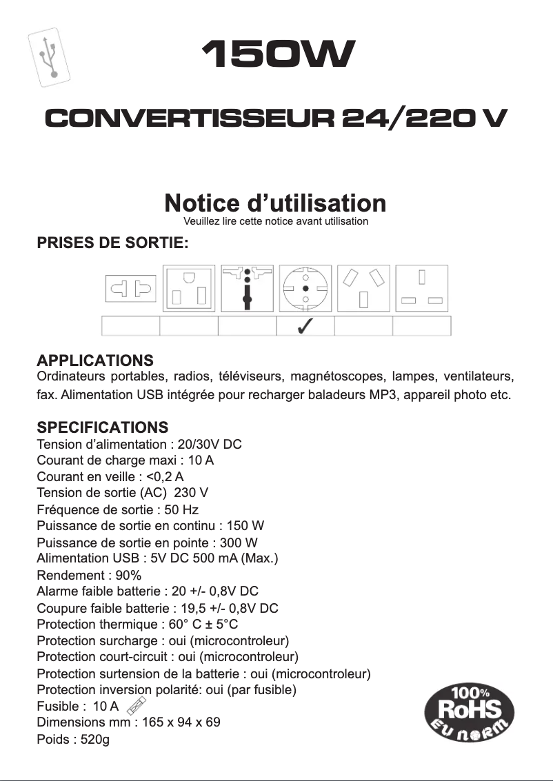 Page 1 de la notice Manuel utilisateur President ACMA622