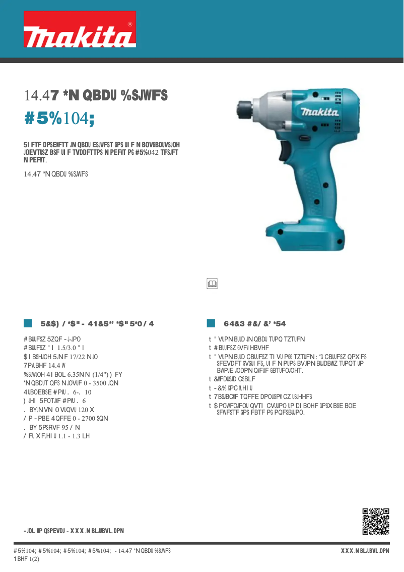Page 1 de la notice Fiche technique Makita BTD104Z