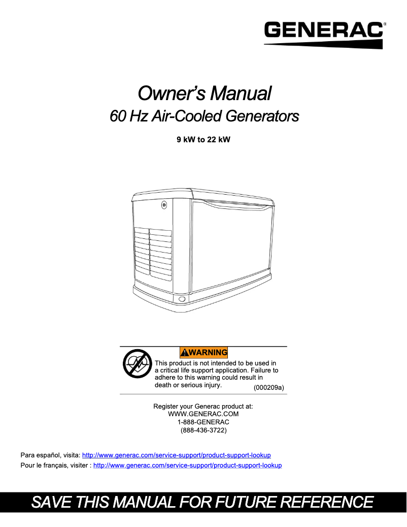 Page n°1 - Manuel utilisateur Generac G0070430