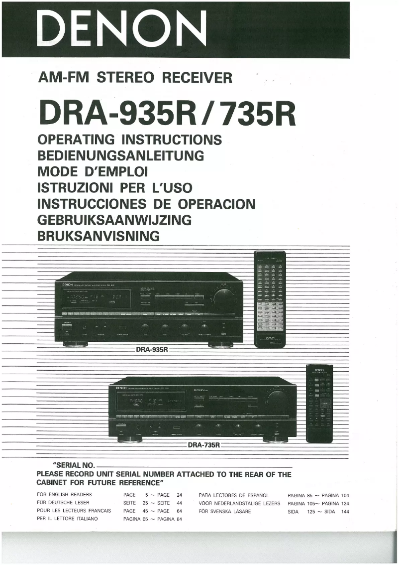 Page n°1 - Manuel utilisateur Denon DRA-935R