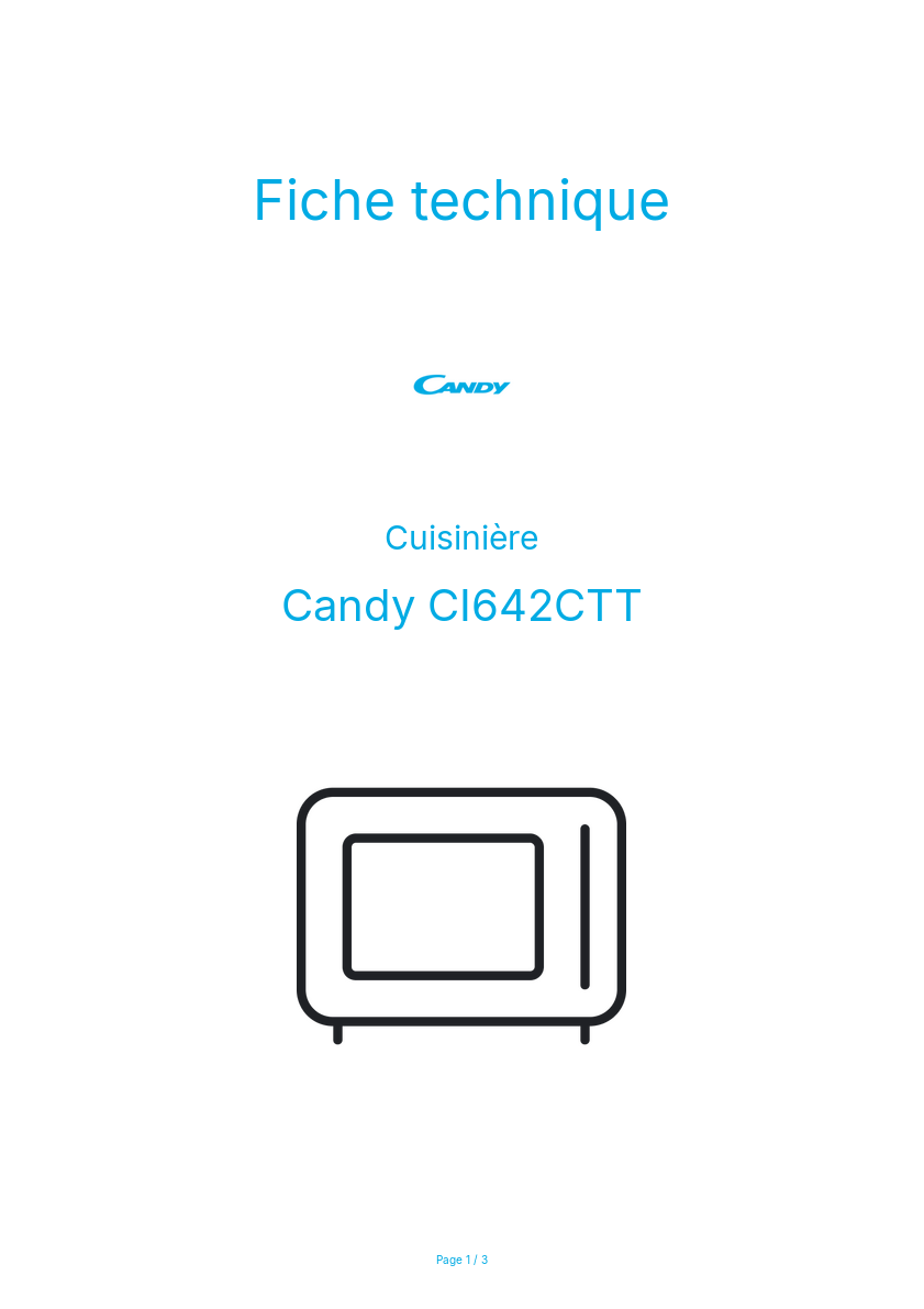 Page n°1 - Fiche technique Candy CI642CTT
