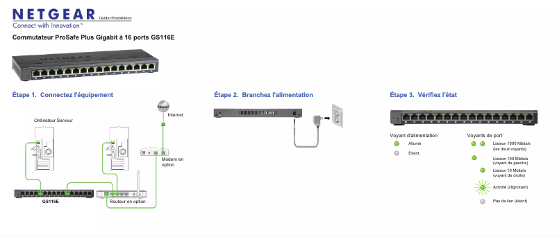 Page 1 de la notice Guide d'installation Netgear GS116E