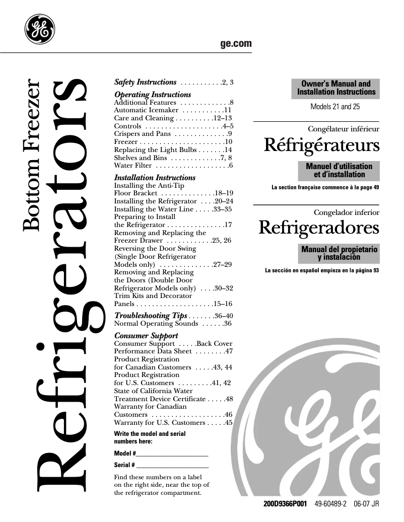 Page 1 de la notice Manuel d'utilisation et d'entretien GE Profile PDSS5NBWLSS