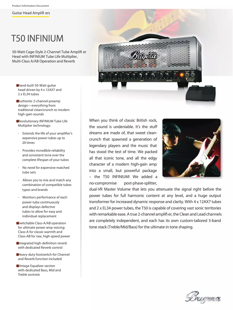 Page 1 de la notice Fiche technique Bugera T50 Infinium