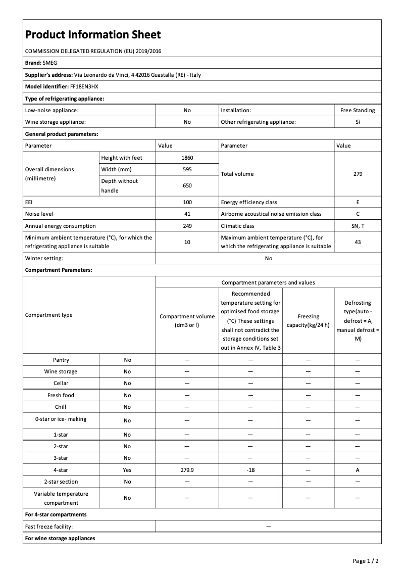Page 1 de la notice Brochure Smeg FF18EN3HX