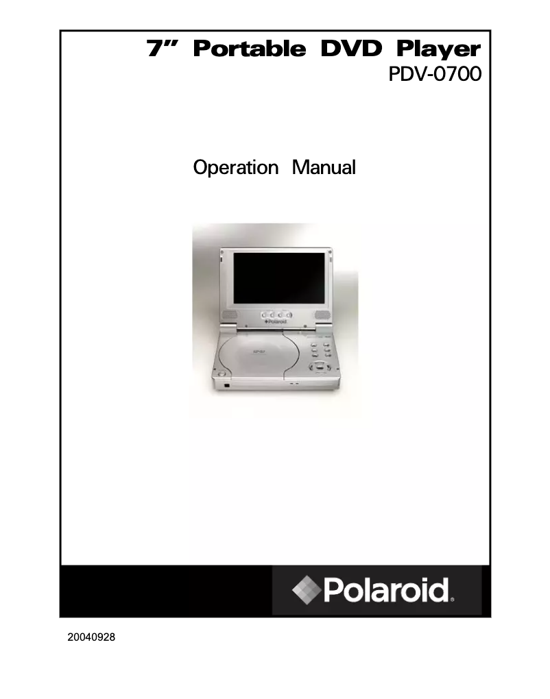 Page n°1 - Manuel utilisateur Polaroid PDV-0700