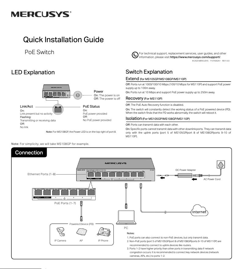 Page 1 de la notice Guide d'installation Mercusys MS105GP