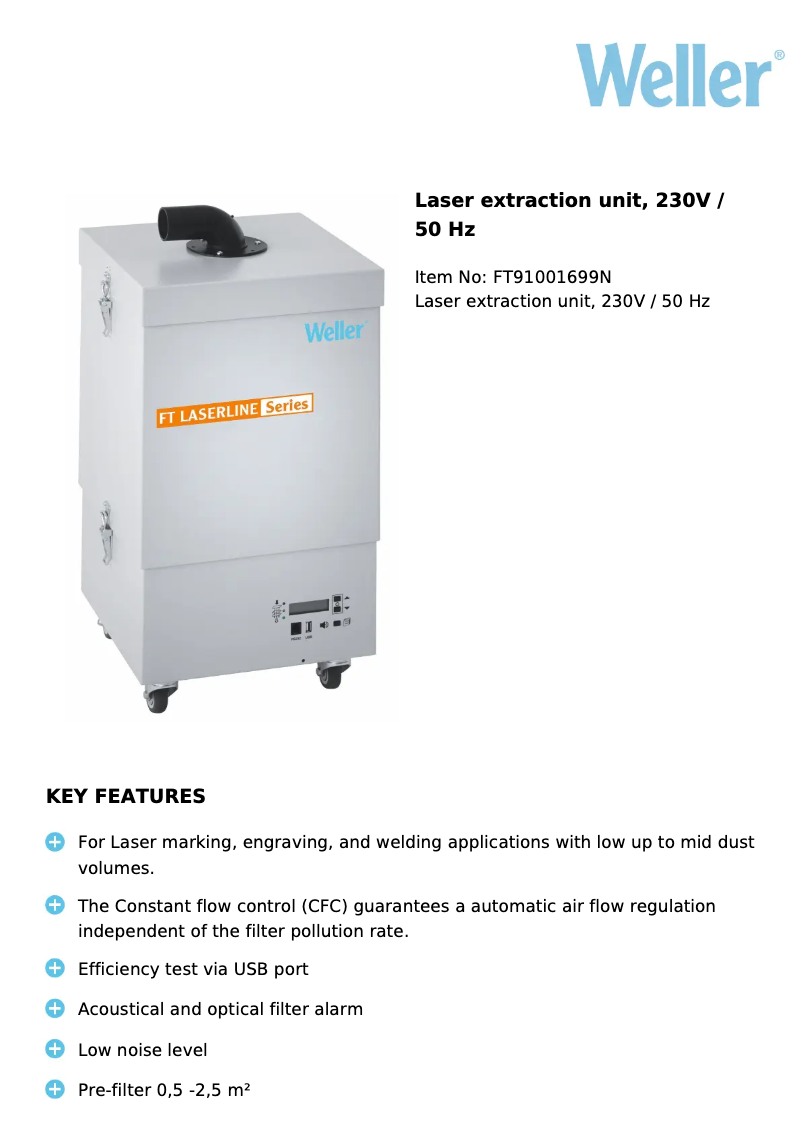 Page 1 de la notice Fiche technique Weller Laser Line LL 200V