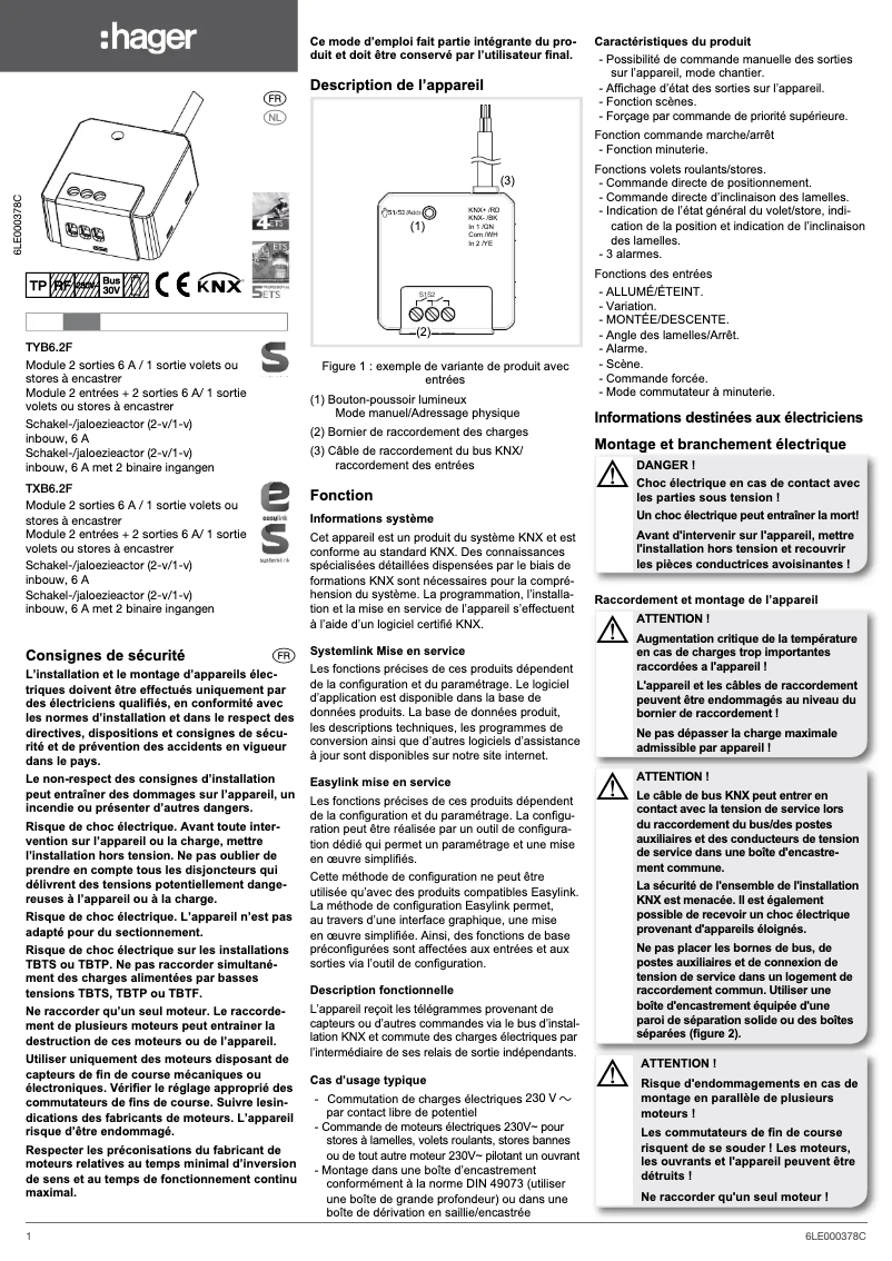 Page n°1 - Manuel utilisateur Hager TXB692F