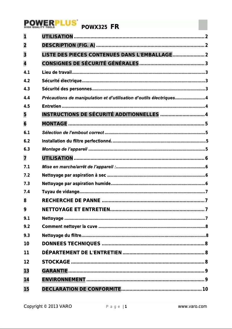 Image de la première page du manuel de l'appareil POWX325