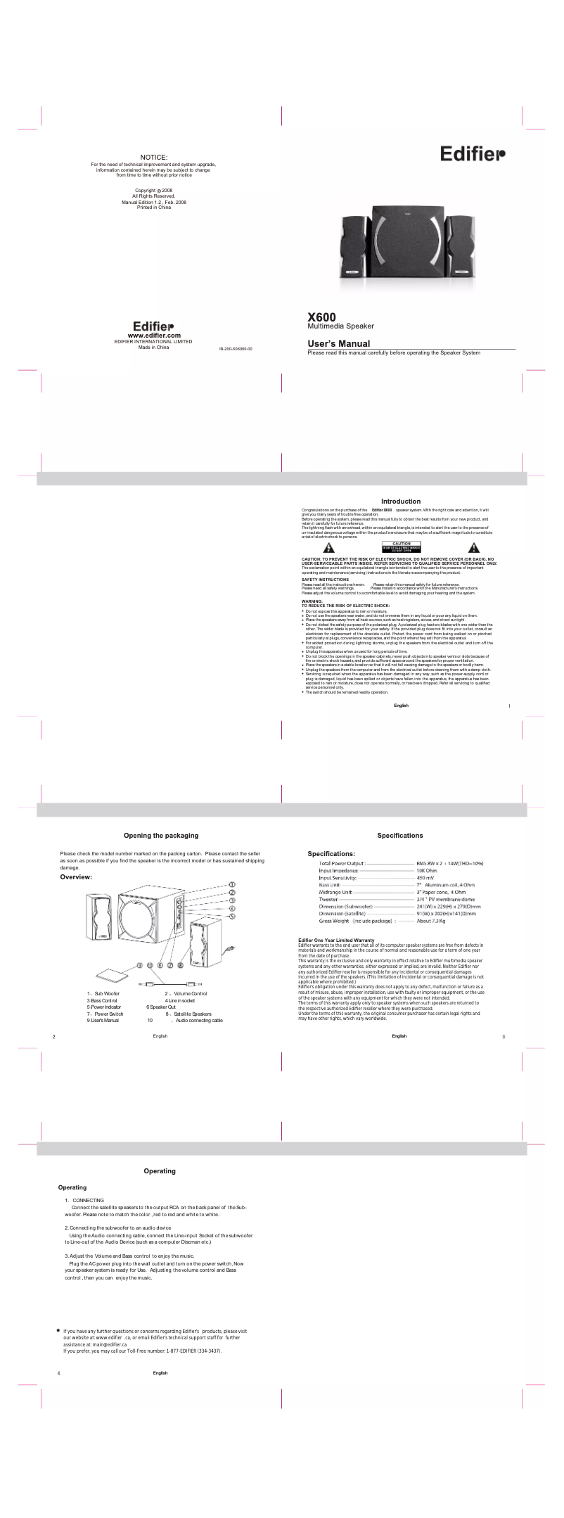 Image de la première page du manuel de l'appareil X600