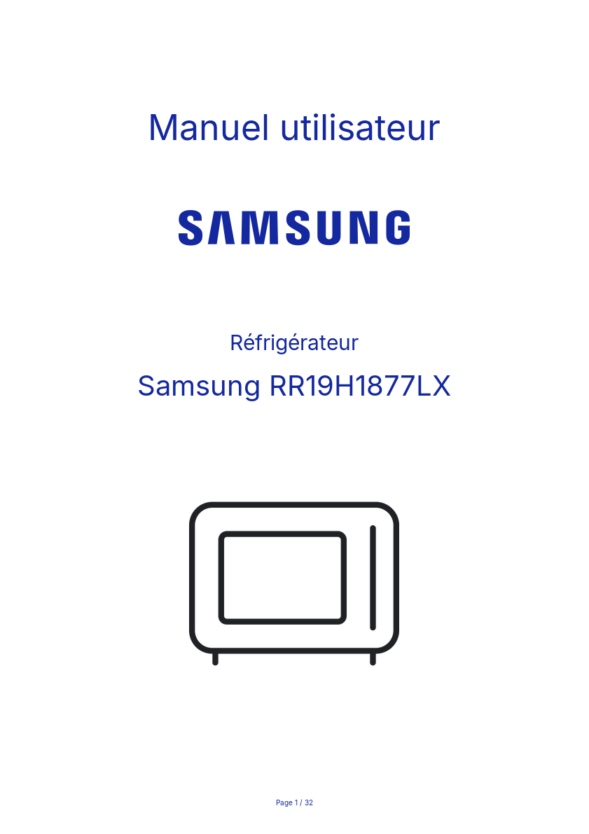 Page n°1 - Manuel utilisateur Samsung RR19H1877LX