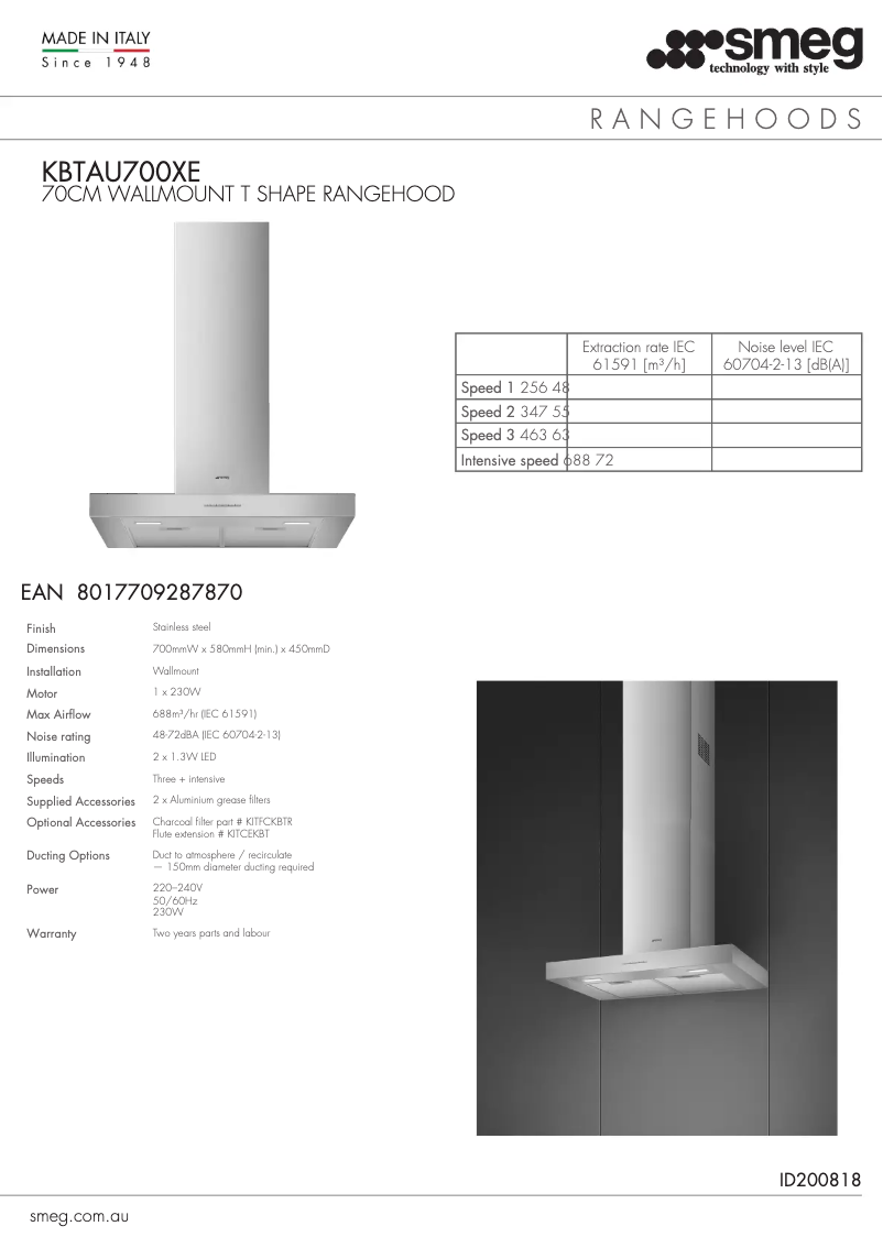 Page n°1 - Fiche technique Smeg KBTAU700XE