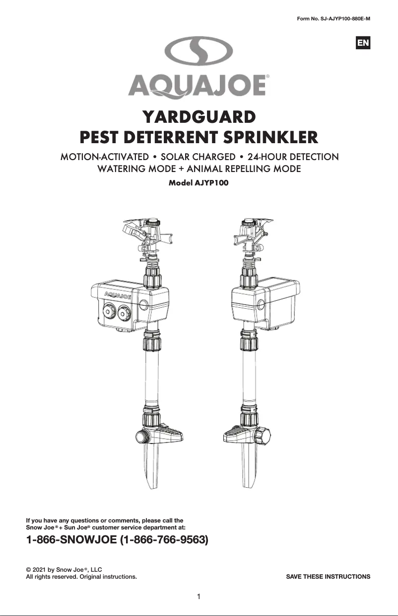 Page 1 de la notice Manuel utilisateur Aqua Joe AJYP100