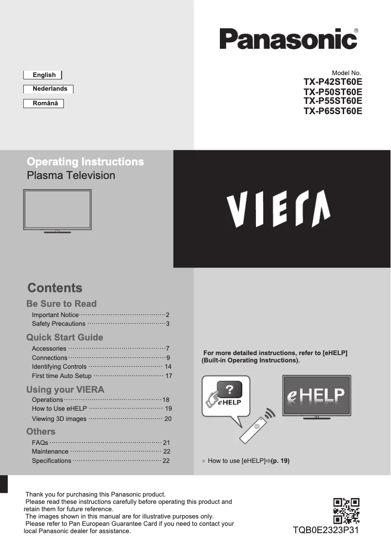 Imagen de la primera página del manual del dispositivo Viera TX-P55ST60