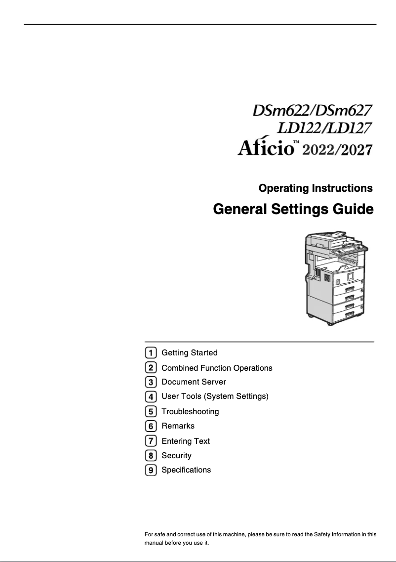 Image de la première page du manuel de l'appareil Aficio 2022